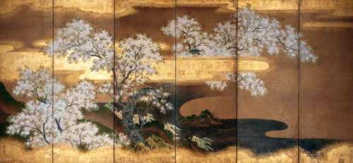 „Kwitnące wiśnie” na 6-o skrzydłowym parawanie (165 cm x 355 cm) z lat 1650-60 Tosa Mitsuoki / John C. Weber Collection